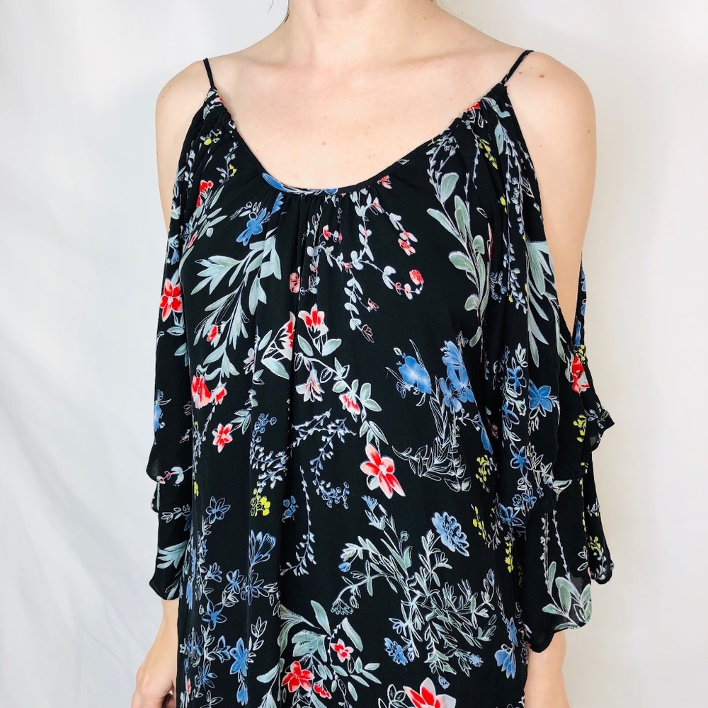 Parker Floral Open Shoulder Mini Dress Silk 0702 - Picture 4 of 7